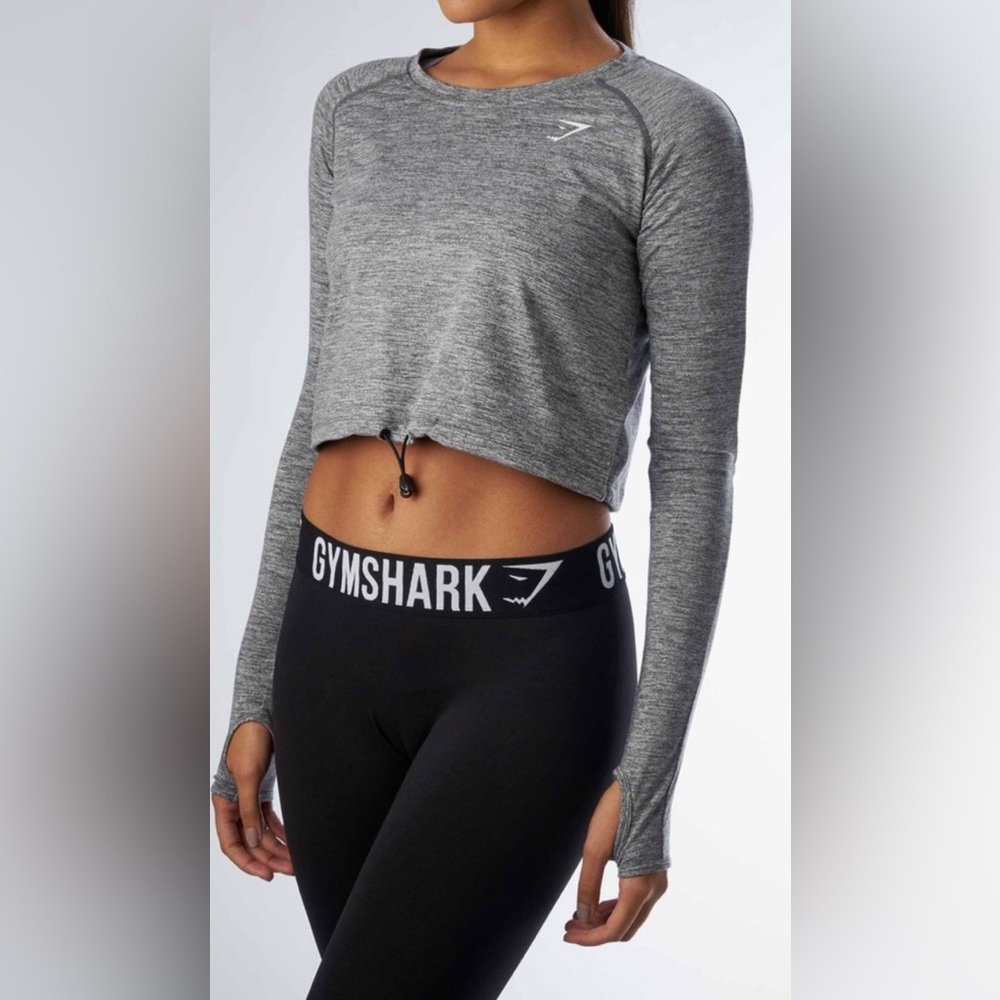 Gymshark Gray Long Sleeve Crop Top Small Thumbhole Athletic Workout Yoga